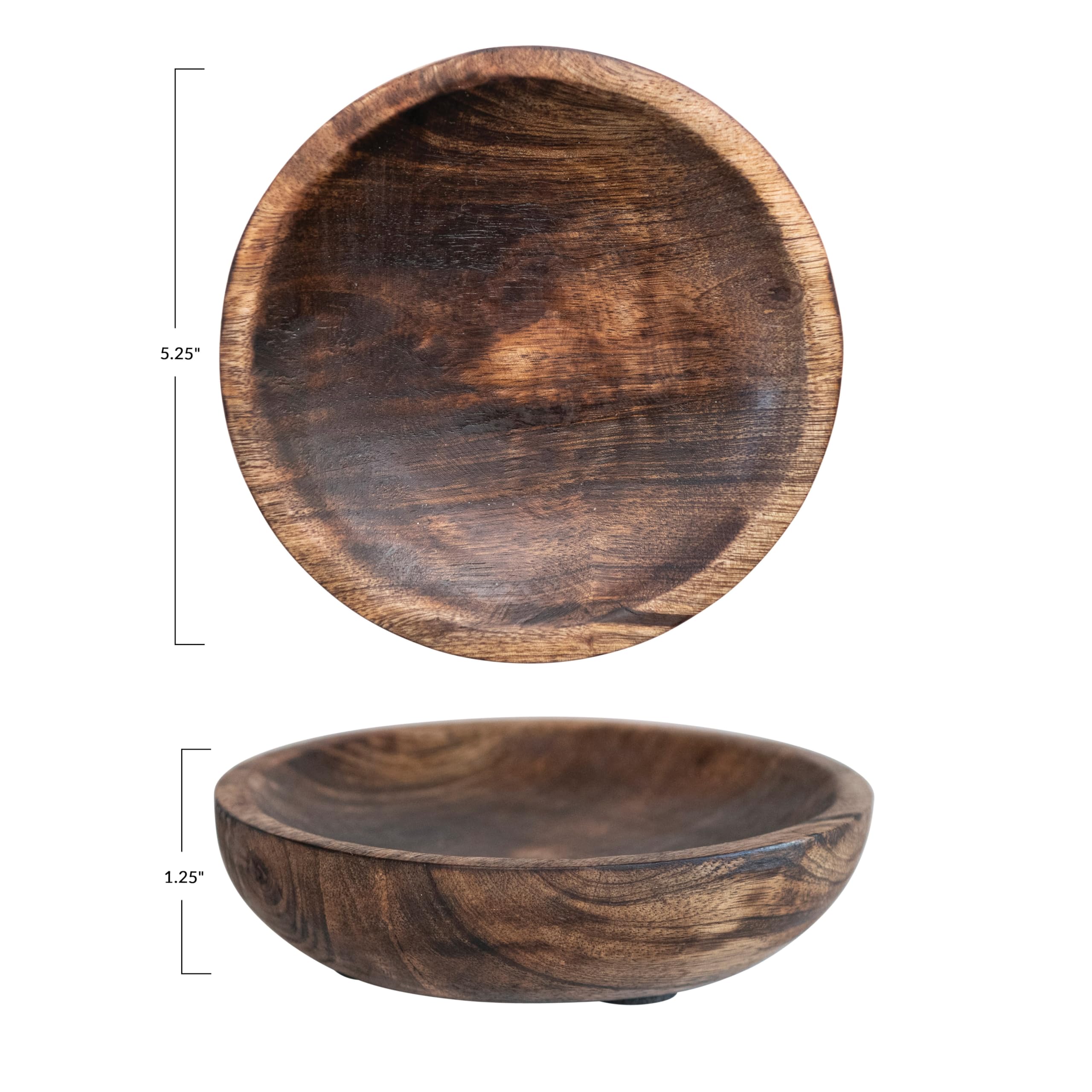 5.25 Inches Round Hand-Carved Mango Wood Dish, Burnt Finish - Image 4