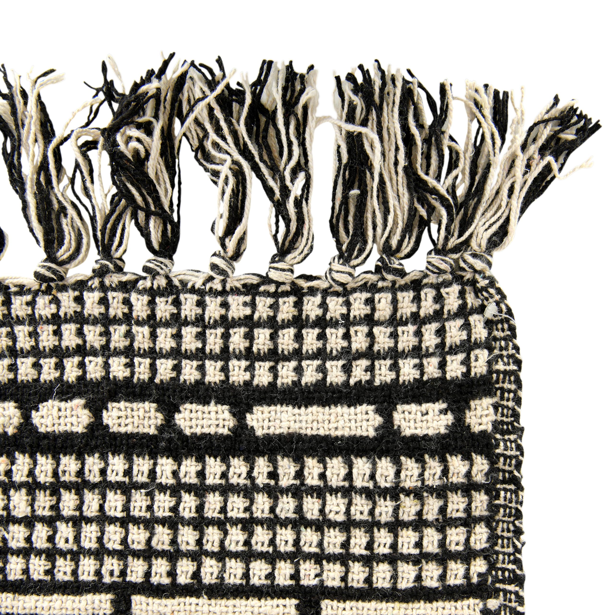 Bloomingville Soft Reclaimed Cotton Blend Throw with Diamond Pattern and Fringe, Black and Beige - Image 8