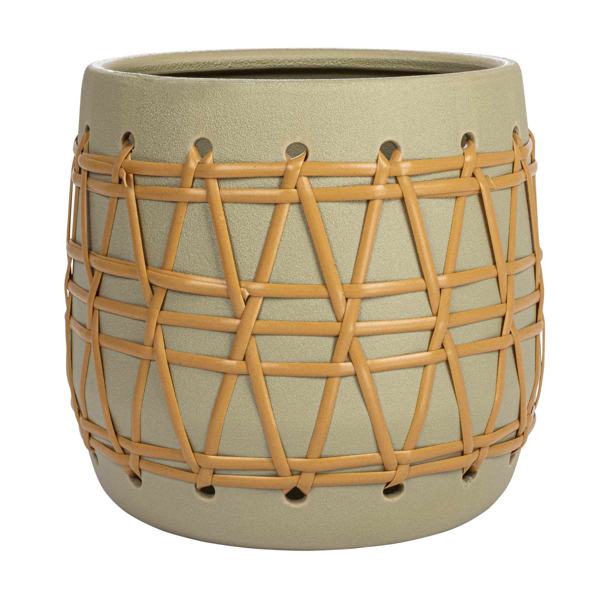 Bloomingville Stoneware Woven Design, Green Planter - Image 3