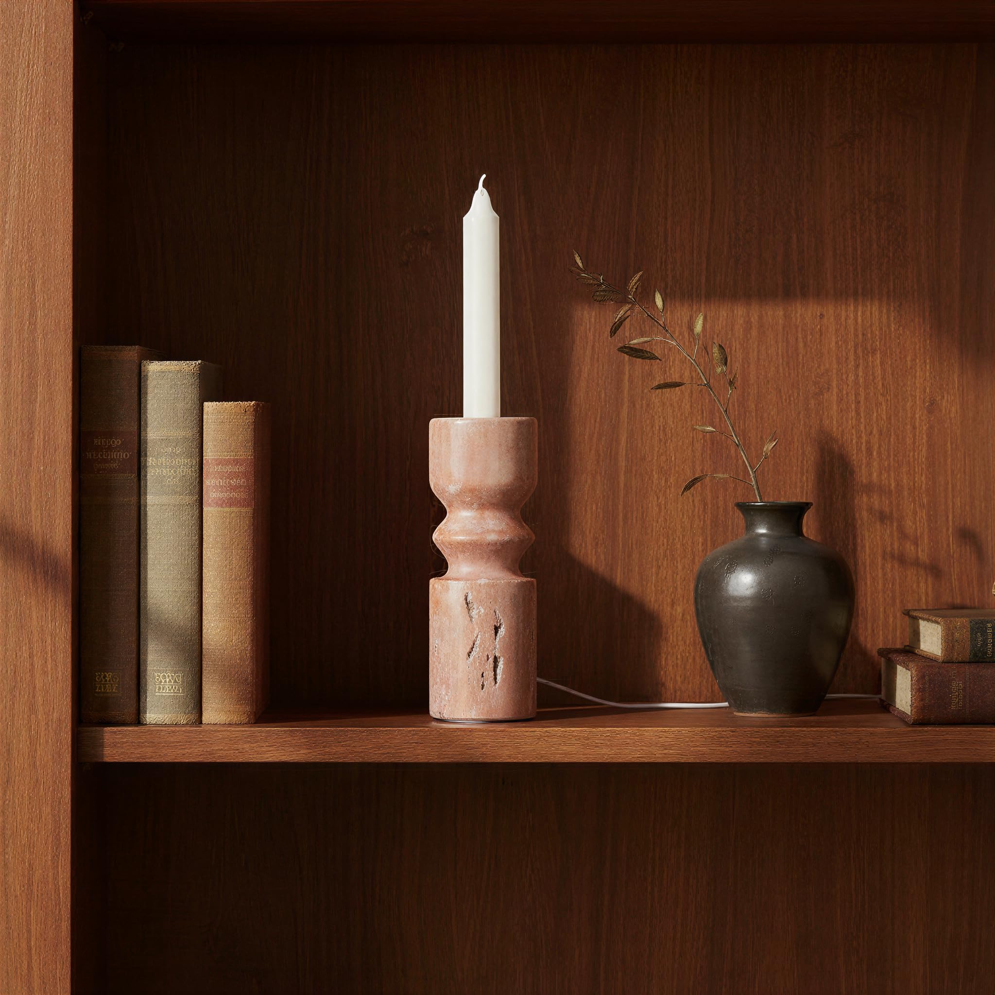 Bloomingville Tall Travertine Taper Candle Holder, Red - Image 4